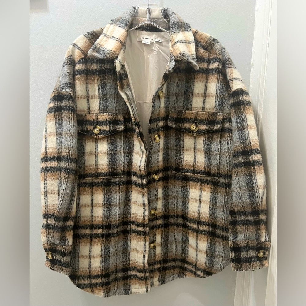 Good American Plaid Oversized Thick Wool Shacket - Picture 1 of 11